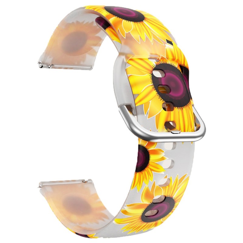 Szilikon szíj, kompatibilis Galaxy Watch 6|Watch 5|Watch 4|Huawei Watch GT4|GT3|GT2 42mm órákkal, Gyorskioldó, Napraforgó Hatás