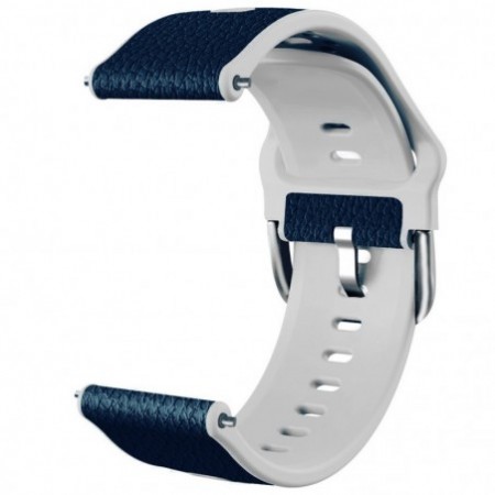 Hibrid szilikon-bőr szíj, kompatibilis Samsung Galaxy Watch 6|Watch 5|Watch 4|Huawei Watch GT4|GT3 Pro|GT2 42mm órákkal, MLS Kék