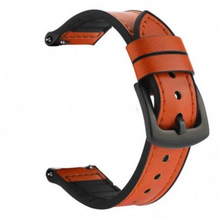 Bőr-szilikon szíj, kompatibilis Samsung Galaxy Watch 6|Watch5|Watch 4|Huawei Watch GT4|GT3|GT3 Pro|GT2 42mm órákkal, Bronz Barna