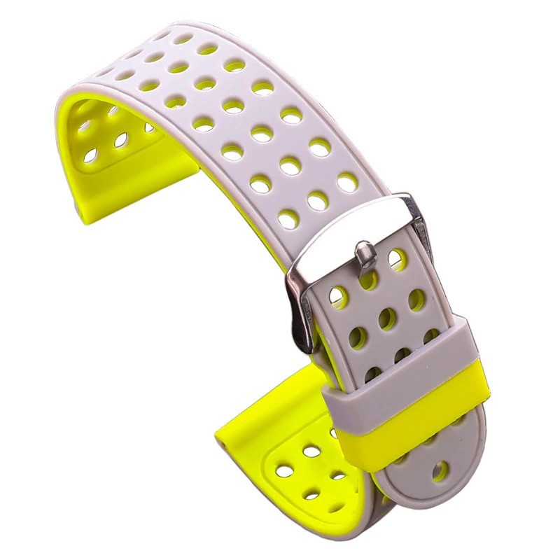 Kétoldalas szilikon szíj, kompatibilis Huawei Watch GT4|GT3|GT3|GT2 46mm|GT 2e|Galaxy Watch 3 45mm, Szürke/Sárga